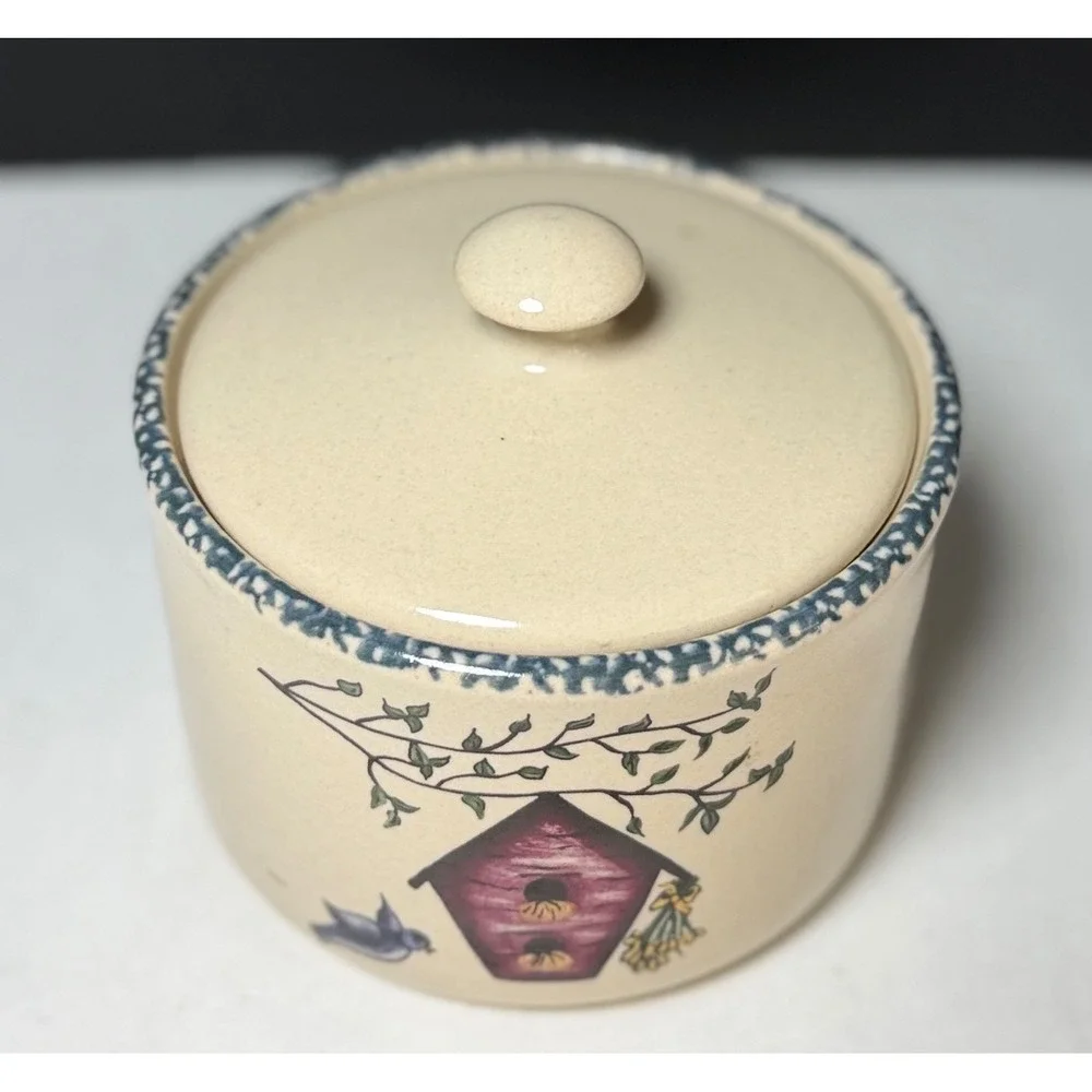 Casey Pottery Marshall Texas 1998 Hand Painted Birdhouse Stoneware Crock